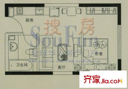 时光俊园户型图A户型 1室1厅1卫1厨