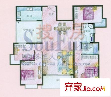 玫瑰湾户型图GB3 2-10户型 4室2厅2卫1厨