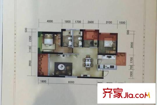 俊发城E户型 3室2厅2卫1厨