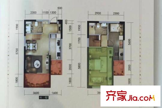 俊发城G户型 2室2厅2卫1厨