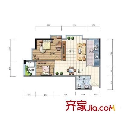 同德昆明广场2-C5户型 2室2厅1卫1厨