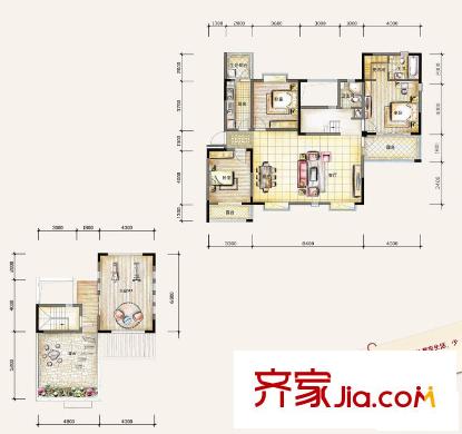 龙江雅苑户型图C户型 3室2厅1卫2厨