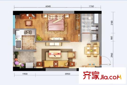 金尚俊园壹栋F户型 1室1厅1卫1厨