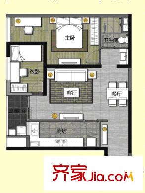 金尚俊园P户型 2室2厅1卫1厨