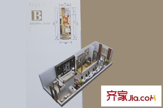 金尚俊园尚座B户型图 1室1厅1卫1厨