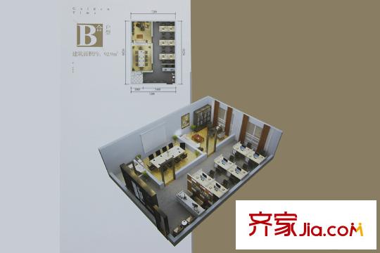 金尚俊园尚座B(合)户型图 2室1厅1卫1厨