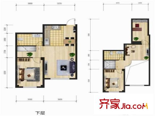 哈东上城复式户型下层2室1厅1卫