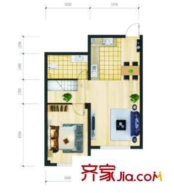 哈东上城户型图多层A户型 1室2厅1卫1厨