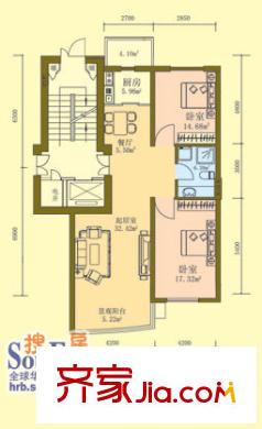 世财滨江音乐花园户型图2室2厅1卫1厨