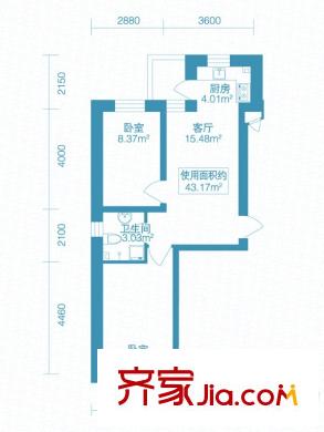 北岸启程户型图B1户型 2室1厅1卫1厨