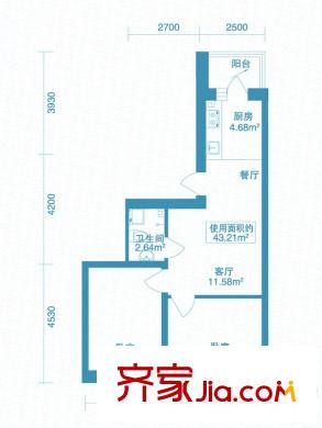 北岸启程户型图B4户型 2室2厅1卫1厨