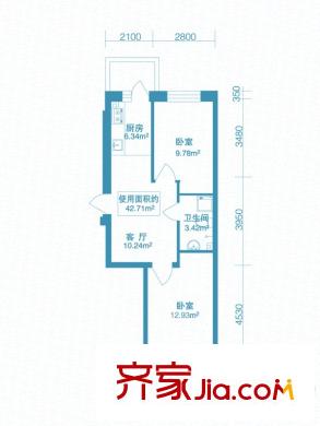 北岸启程户型图B2户型 2室1厅1卫1厨