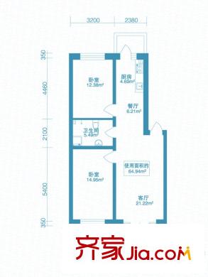 北岸启程户型图B10户型 2室2厅1卫1厨