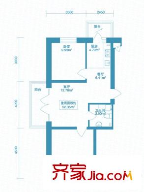 北岸启程户型图B9户型 2室2厅1卫1厨