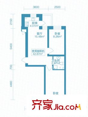 北岸启程户型图B3户型 2室1厅1卫1厨
