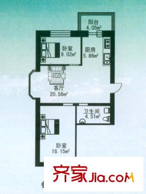 亿兴润景户型图户型图 使用面积56.14平方米 2室1厅1卫1厨
