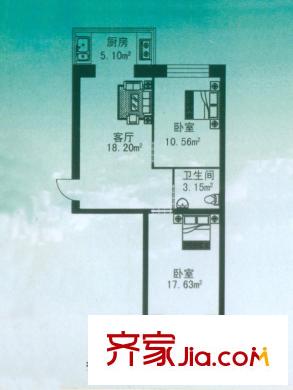 亿兴润景户型图户型图 使用面积49.52平方米 2室1厅1卫1厨