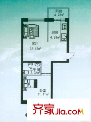 亿兴润景户型图户型图 使用面积43.63平方米 1室1厅1卫1厨