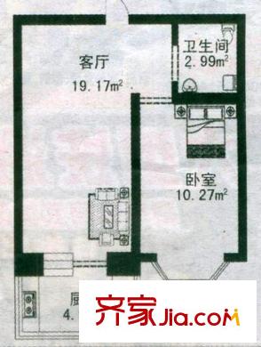 亿兴润景户型图户型图 使用面积32.43平方米 1室1厅1卫1厨