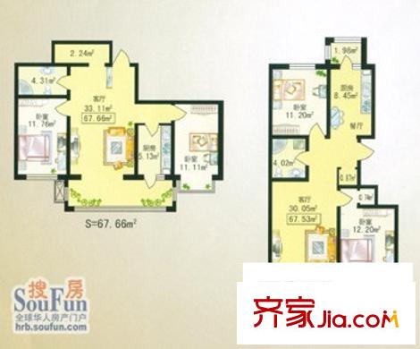 泓林金色地标户型图户型图 3室1厅1卫1厨