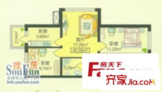 泓林金色地标户型图户型图 2室1厅1卫1厨