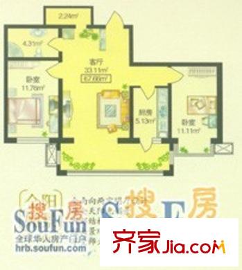 泓林金色地标户型图户型图 2室1厅1卫1厨