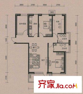 万科新里程户型图巴洛克生活 3室2厅