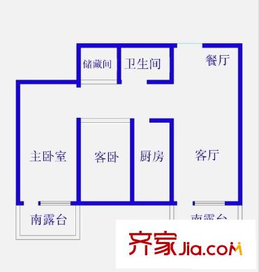河畔新城一期 2室 户型图
