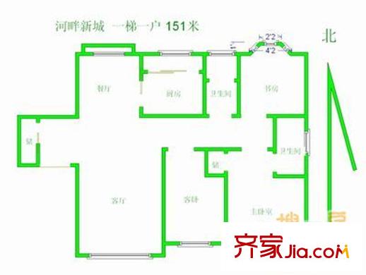 河畔新城一期 2室 户型图
