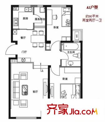 河畔新城一期 2室 户型图