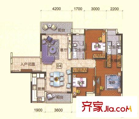 十里方圆【九章】2期5栋B03单元 约117平方米 3室2厅2卫1厨