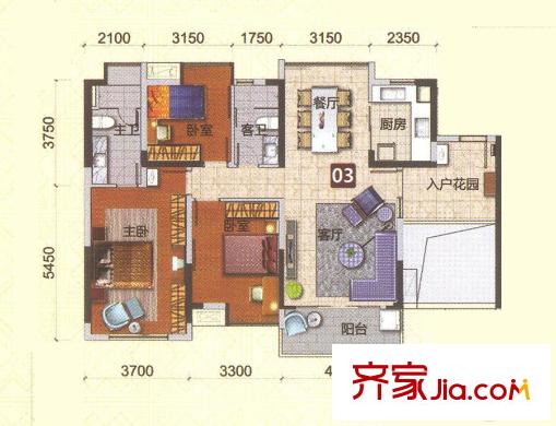 十里方圆【九章】2期7栋03单元 约115平方米 3室2厅2卫1厨
