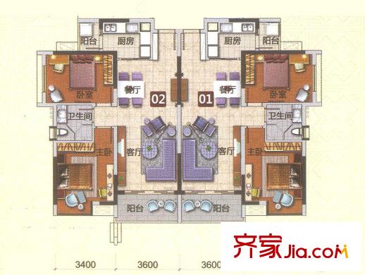 十里方圆【九章】2期7栋0102单元 约77平方米 2室2厅1卫1厨
