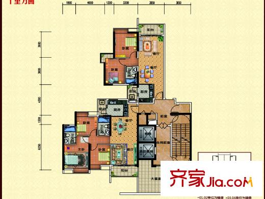 十里方圆九章1栋2栋A、B座二至五层平面图 3室2厅2卫1厨