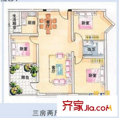 佳信・红林新都阳光海岸户型图极品90平方米户型 3室2厅1卫1厨