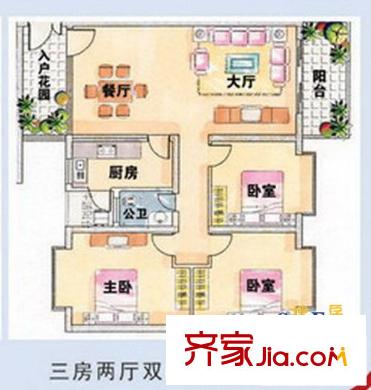佳信・红林新都阳光海岸户型图极品90平方米户型 3室2厅1卫1厨