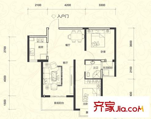 恒祥豪苑户型图14 2室1厅1卫1厨