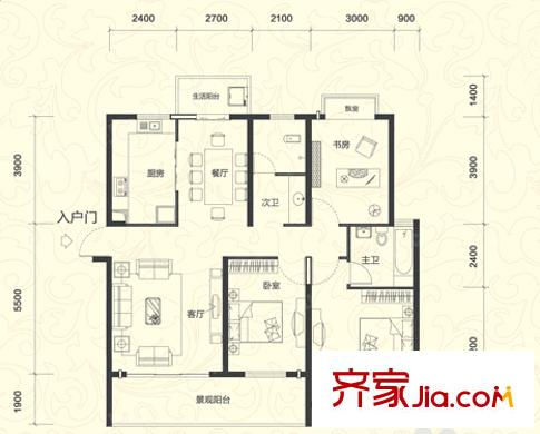 恒祥豪苑户型图12 3室2厅2卫1厨