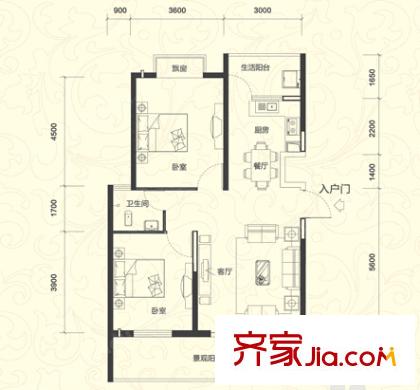 恒祥豪苑户型图11 2室2厅1卫1厨