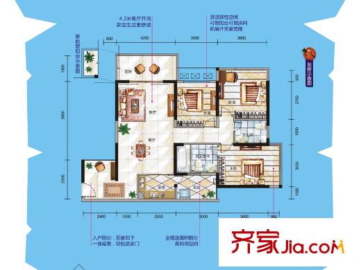 盛天小世界21#楼1单元01、07户型 3室2厅2卫1厨
