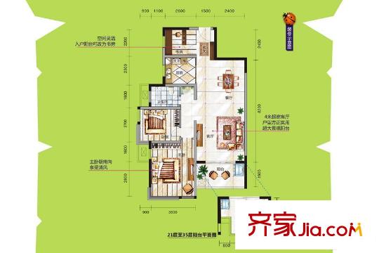 盛天小世界18#19#20#21#楼C户型 3室2厅2卫1厨