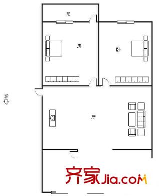 南宁 区委印刷厂宿舍 2室 户型图
