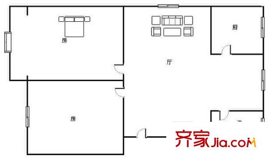 南宁 区委印刷厂宿舍 2室 户型图