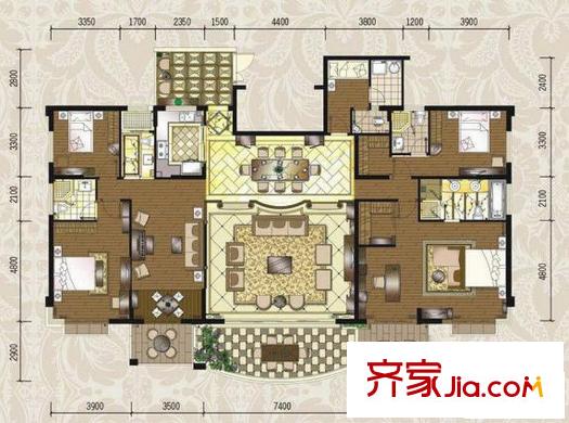 枫林蓝岸别墅户型图别墅1号户型 5室3厅3卫1厨