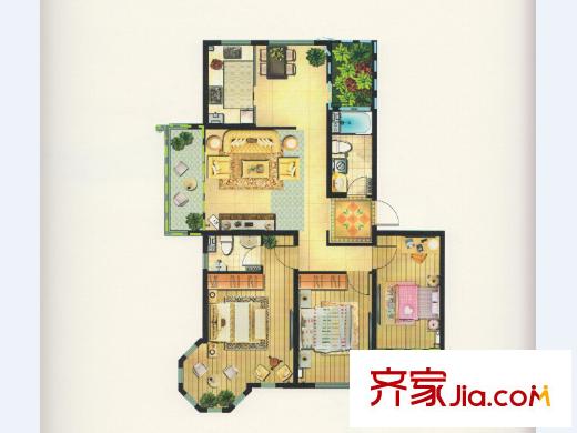 蓝钻庄园一期洋房B户型 3室2厅2卫1厨