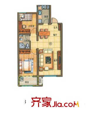 蓝钻庄园一期高层A户型 2室2厅1卫1厨