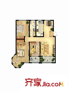 蓝钻庄园一期高层A2户型 3室2厅1卫1厨