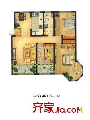 蓝钻庄园一期高层A户型 3室2厅1卫1厨