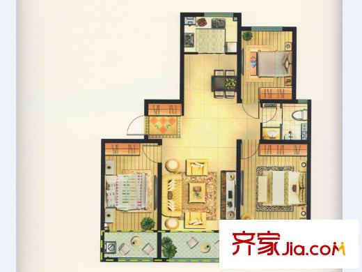 蓝钻庄园一期别墅C户型 3室2厅1卫1厨