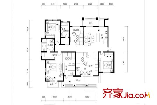 金泰舒格平方米洋房标准层边户A4户型 4室3厅2卫1厨